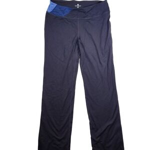 Tuff Athletics Womens Black Yoga Pants Blue Waistband Wide Leg Size M
